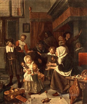  genre - The Feast Of St Nicholas Dutch genre painter Jan Steen